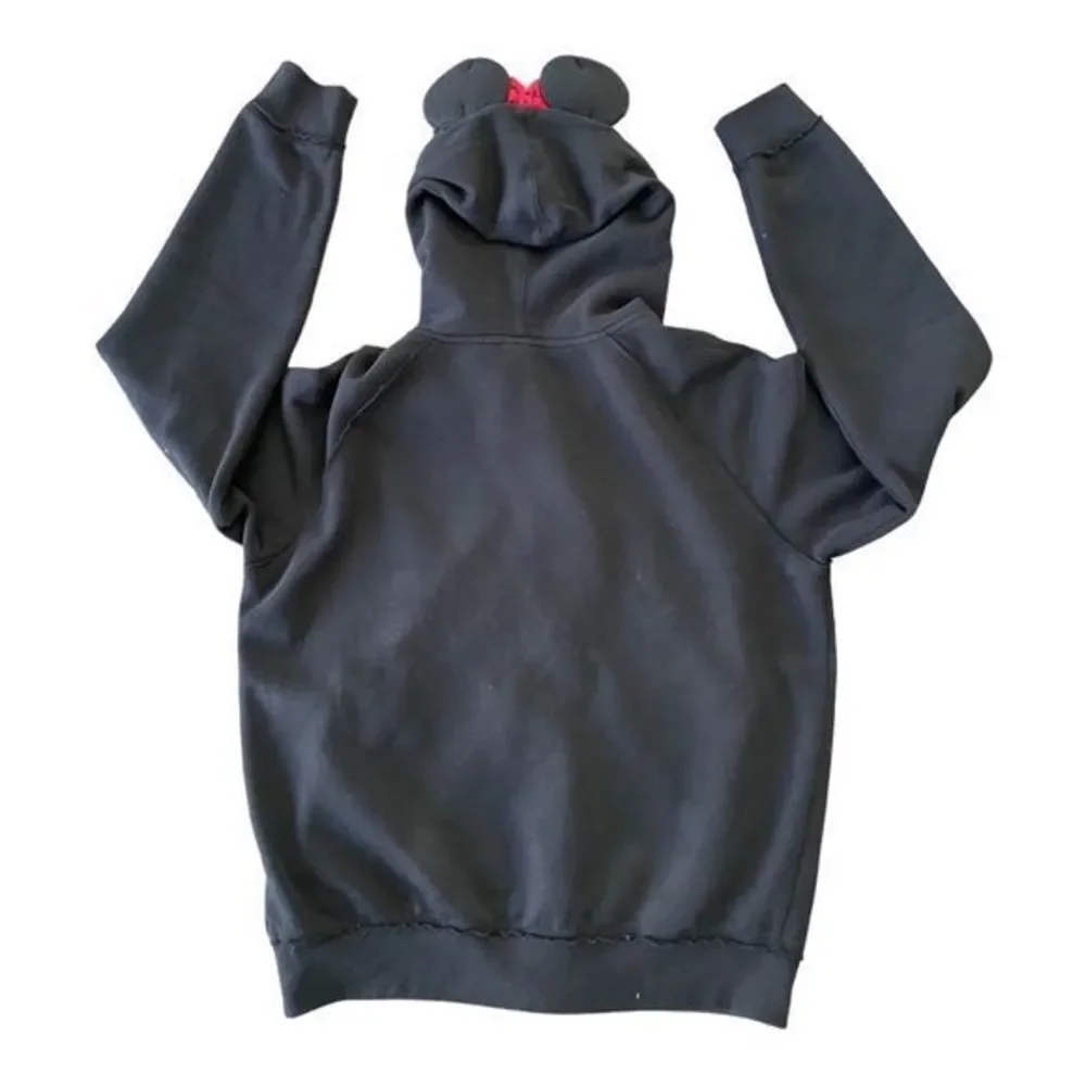 Disney Minnie Mouse Hooded Full Zip Jacket Fleece Lined Hoodie Black Size‎ Large